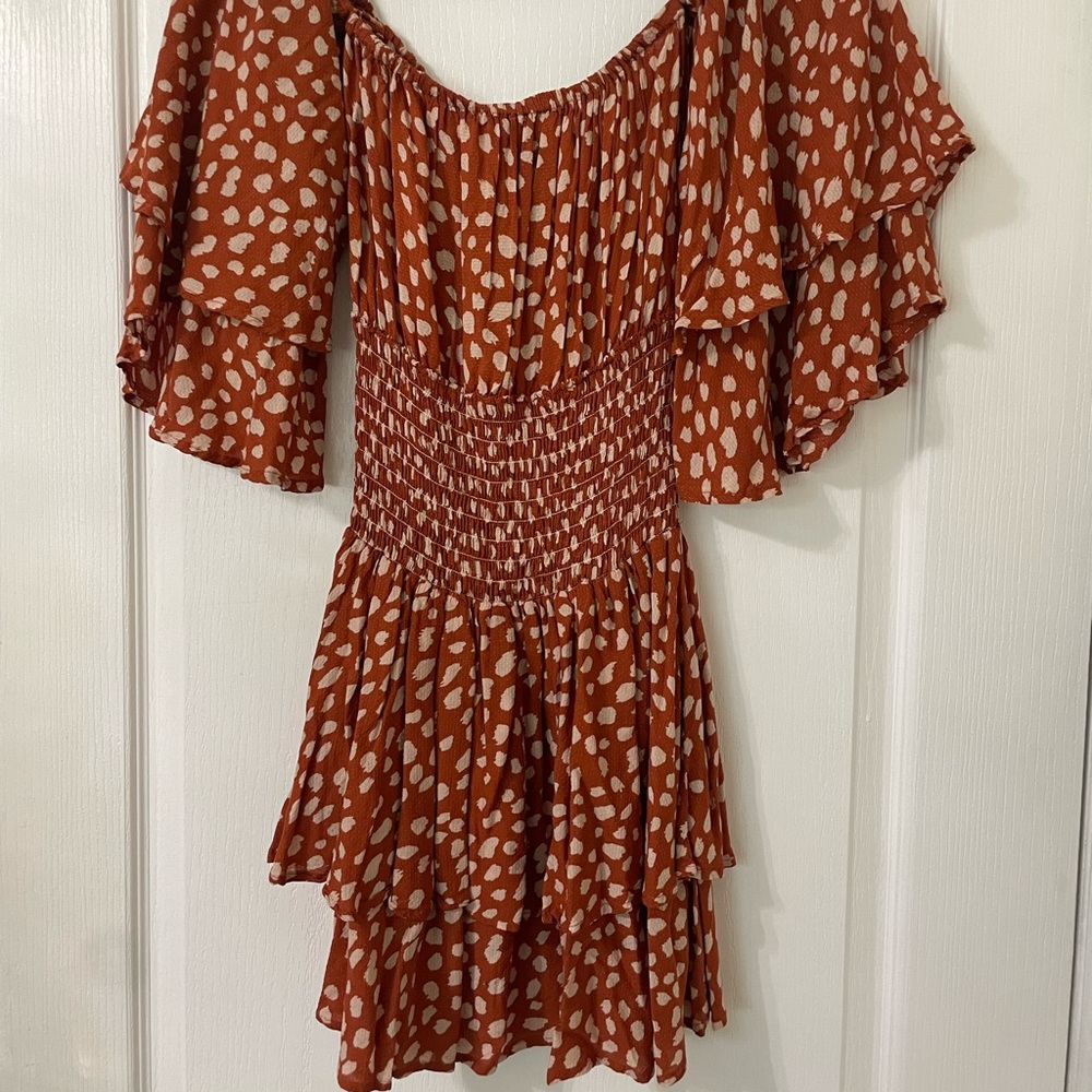 Forever 21 Rust Spot Smocked Tiered Mini Dress